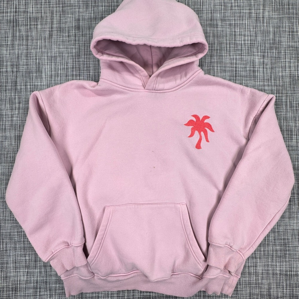Pink Palm Puff Everything Comes In Waves Hoodie Large Pink Embroidered Pullover